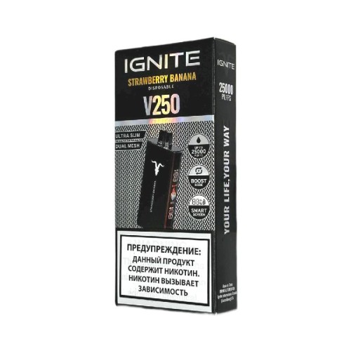 Электронная сигарета Ignite V250 Black 25000 затяжек - Strawberry Banana (Клубника банан)